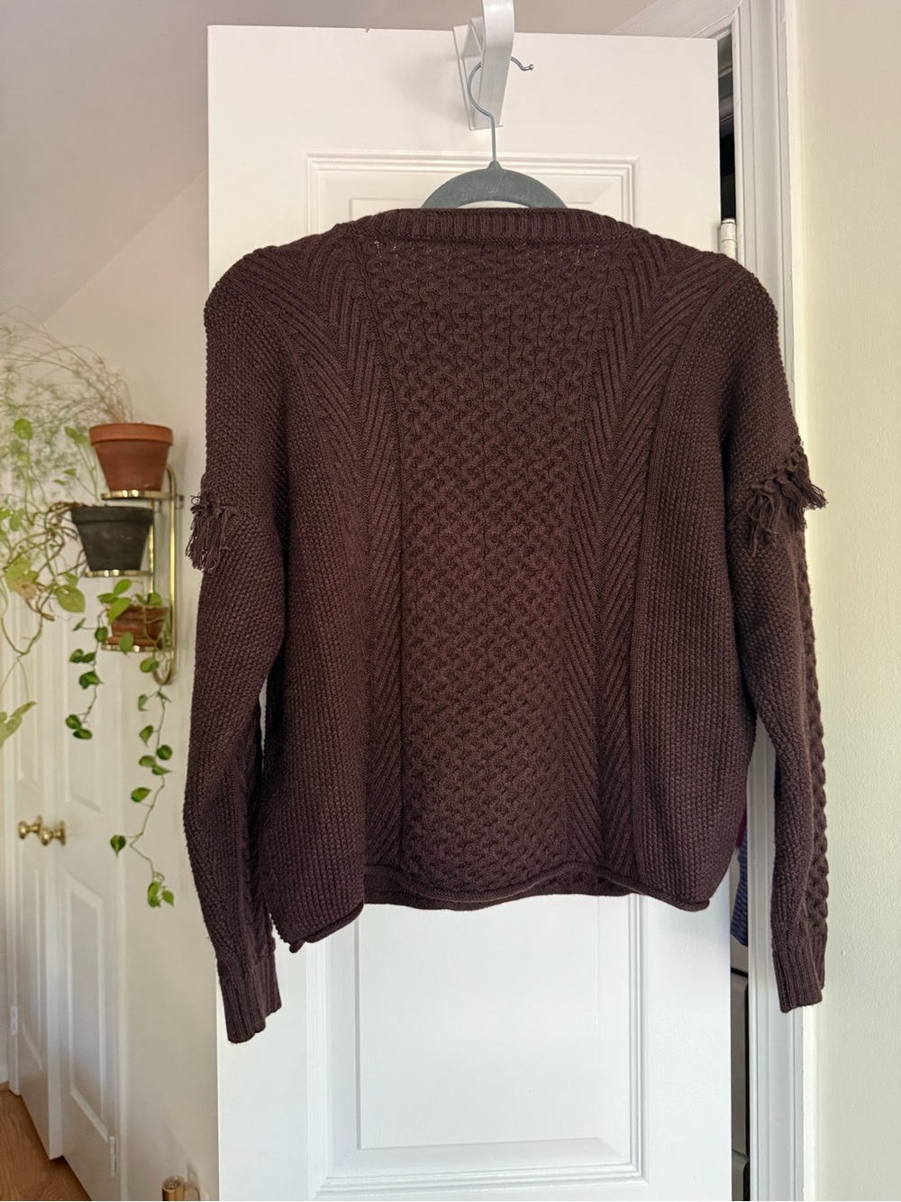 Wrap London Brown Wool Blend Textured Knit Sweater Fringe Detail Size US 8 - Picture 3 of 8